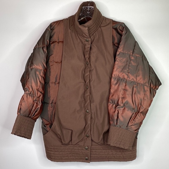 Vintage Bill Blass Metallic Burgundy Down Button Front Jacket Size 6 80s - Picture 1 of 11